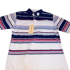 Vintage Palmland Mens Striped Polo Golf  Shirt 1980s Sz M Blue White NWT